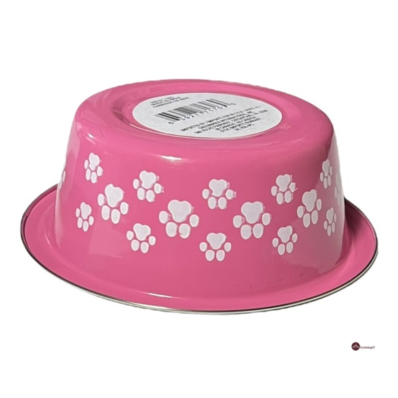 KENNEL CLUB Stainless Steel Pink Paw Prints Dog Pet Food Water Bowl - Picture 4 of 7